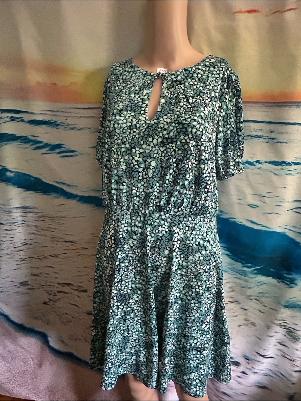 Loft Women’s Keyhole Floral Mini Dress in Teal Green SZ 6